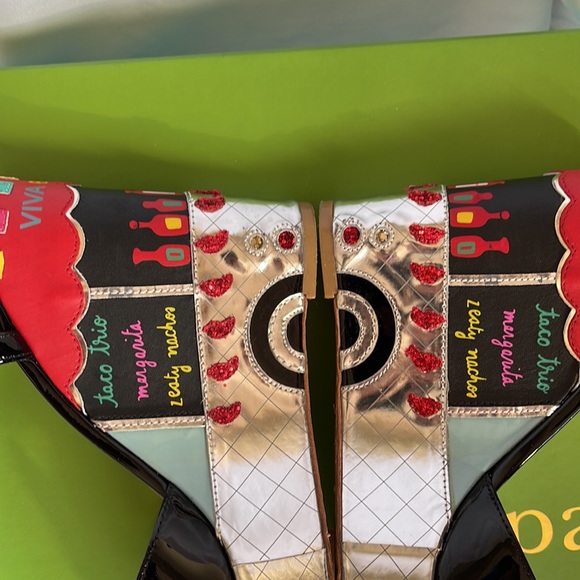 Kate Spade Black Patent Leather Dora Wedges Taco Truck Viva El Taco Size 10 - Picture 11 of 17